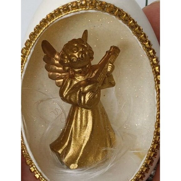 Christmas Egg Beautiful Golden Angel Ornament Holiday Tree Decoration Vintage - Picture 6 of 9